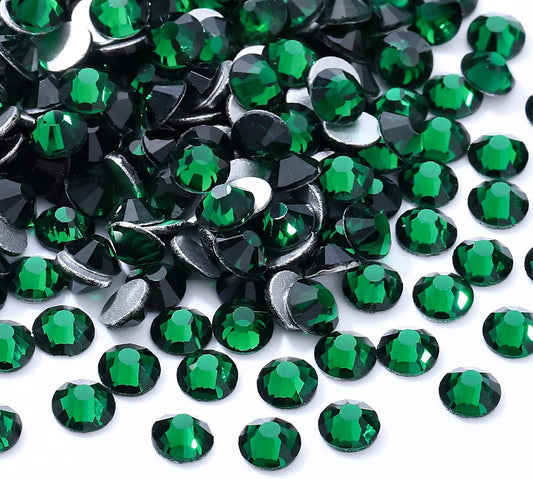 Malachite Green Flatback Rhinestones, Glass Rhinestones for Nail Art and Craft, Glue Fix, Loose