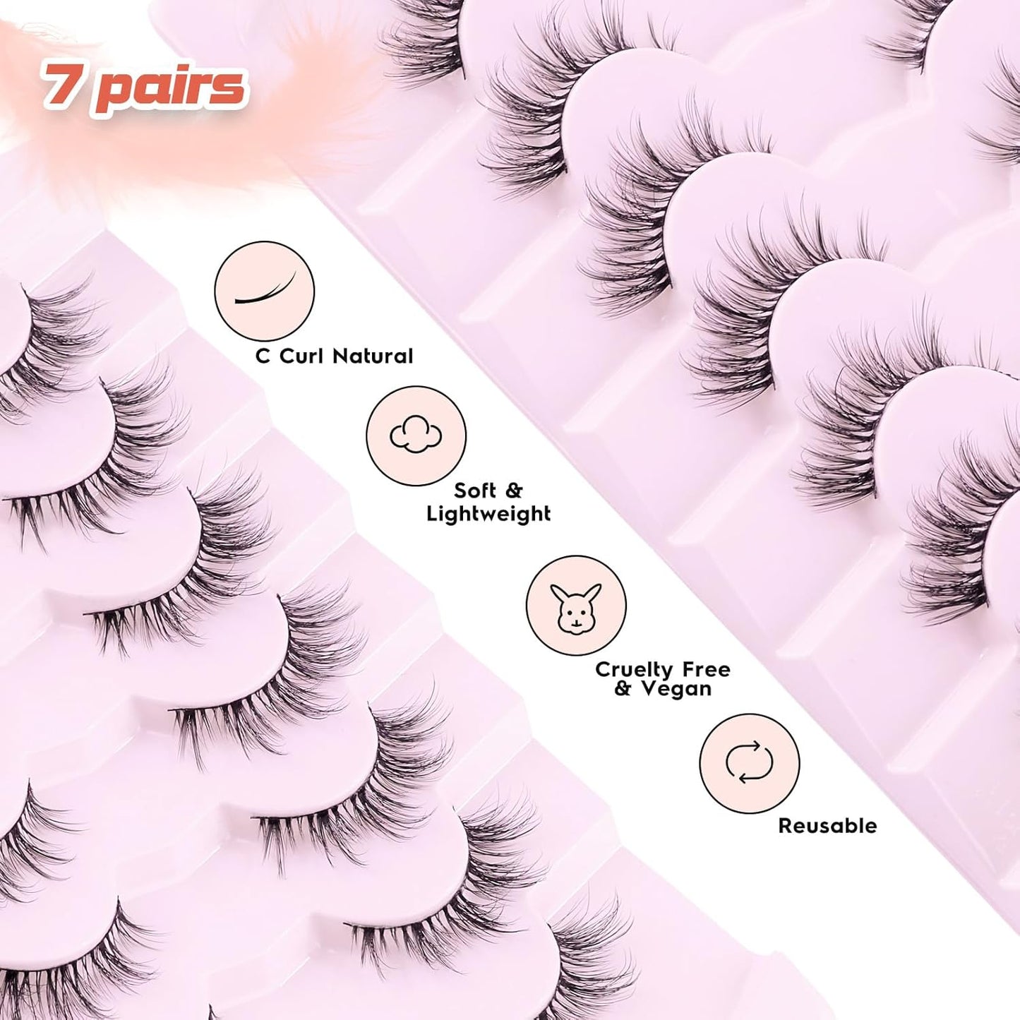Cat Eye Lashes Wispy Eyelashes Manga Cat Eyelashes Natural Look 15mm Wispy False Lashes 3D Volume Fake Eyelashes Anime Lash Soft Faux Mink Lashes 7 Pairs Lashes Pack Siligli