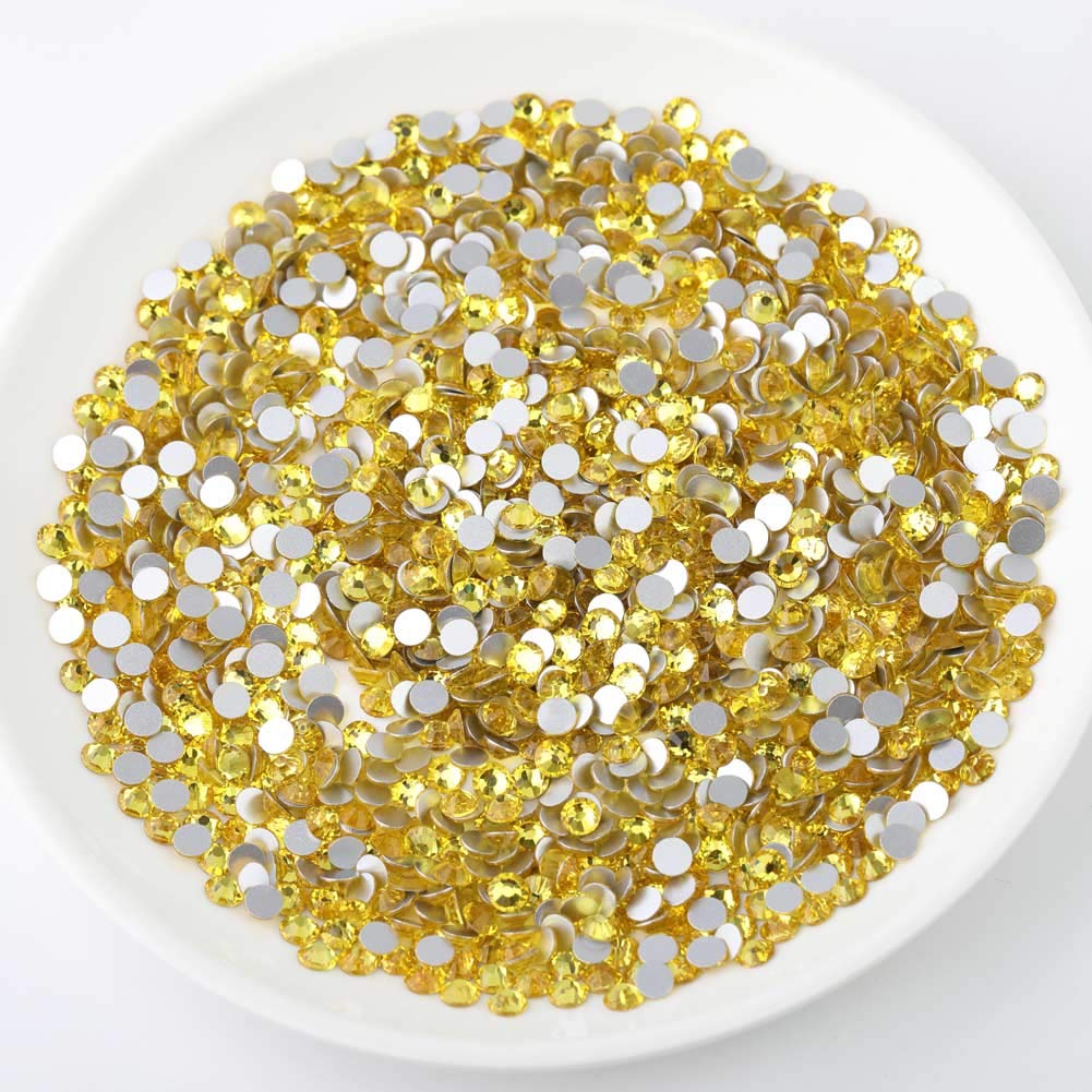 beadsland Flat Back Crystal Rhinestones Round Gems for Nail Art and Craft Glue Fix, Lemon Yellow (2.9-3.0mm) SS12/1440pcs