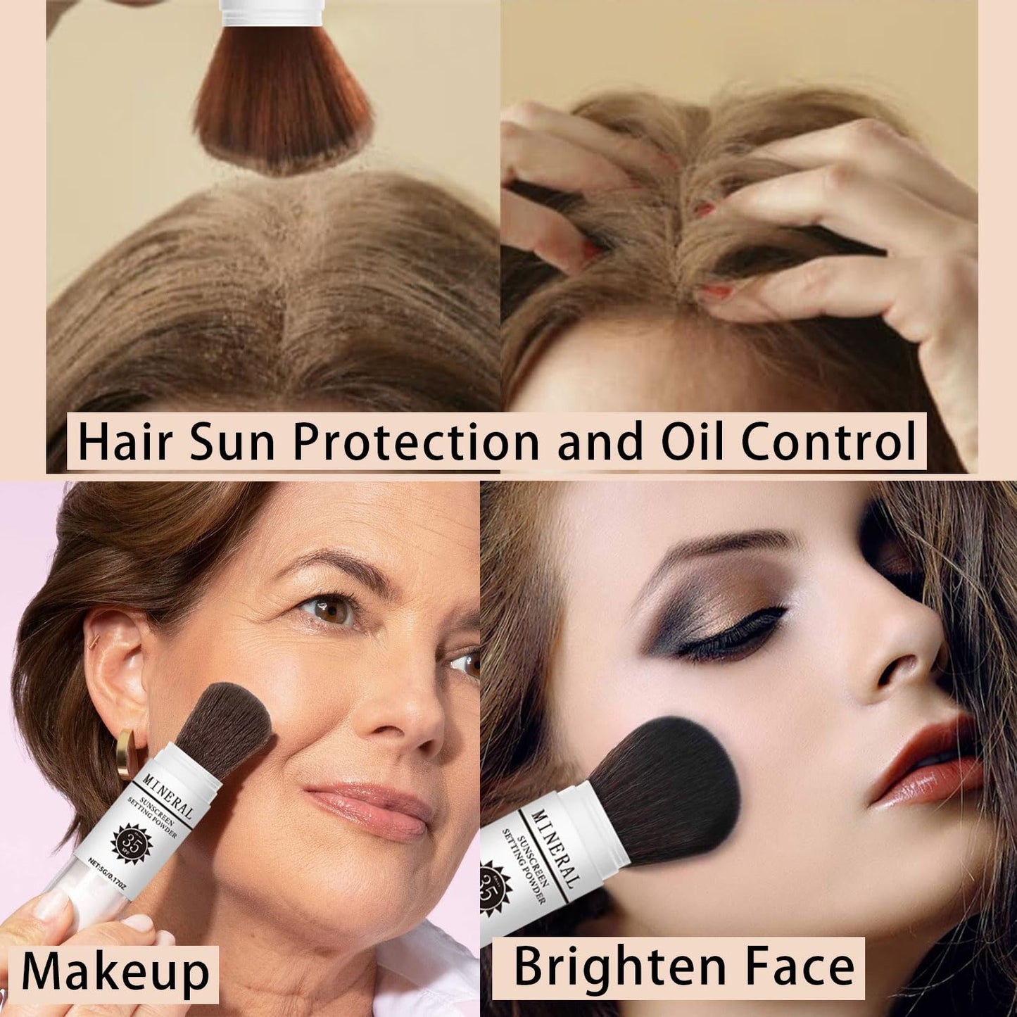 Sunscreen Setting Powder SPF 35, Mineral Brush Powder for Face & Scalp, Oil Control Natural Matte Finish Loose Powder Translucent Lasting Lightweight Breathable for All Skin (#01 Translucent)