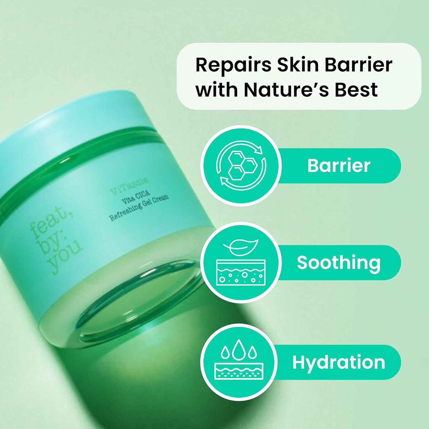 CICA Refreshing Gel Cream (2.7 FL OZ) Face Moisturizer for Dry Skin, Acne-Prone, Sensitive Skin with Vitamin C, Centella Asiatica, Niacinamide, Hydrating, Soothing, Korean Made