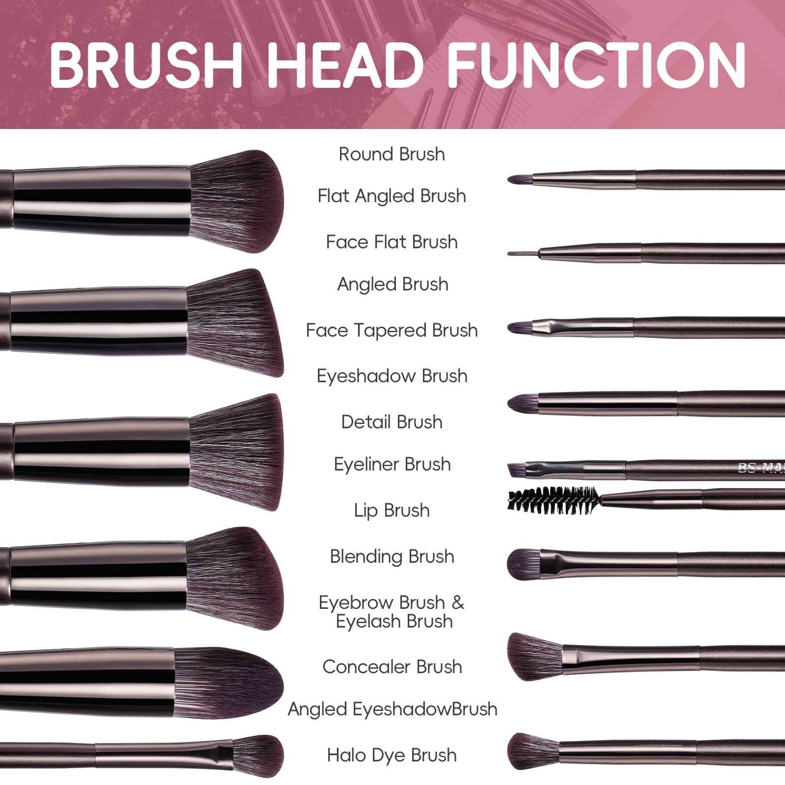 BS-MALL 14 Pcs Professional Makeup Brushes Set with Travel-friendly Case - Perfect for Eyeshadow