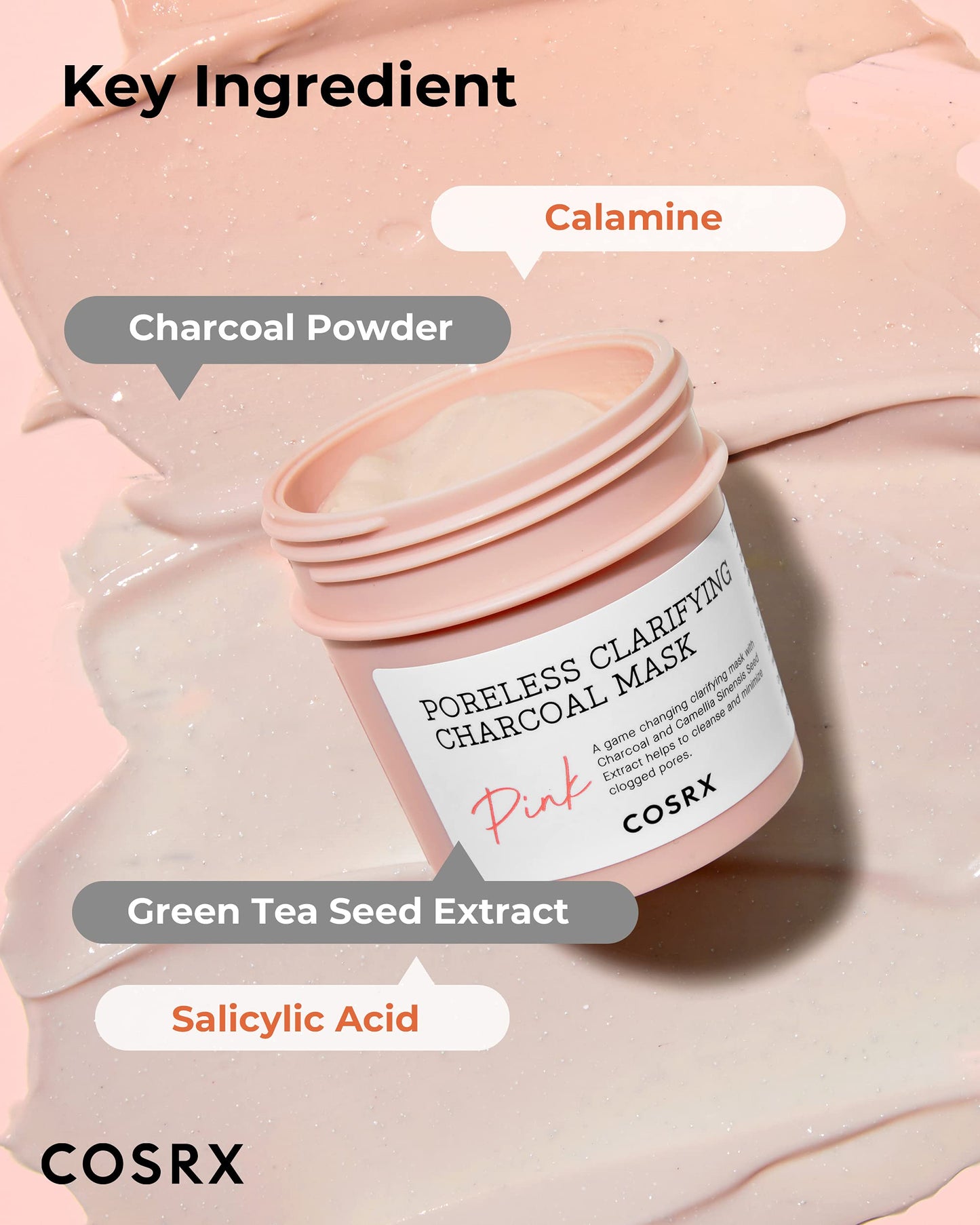 COSRX Pink Pore Clarifying Charcoal Clay Mask for Blackheads, 3.8 fl oz