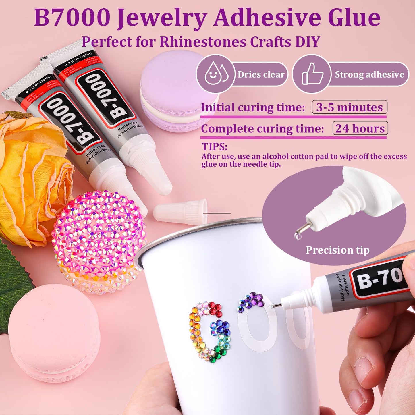 24000Pcs Resin Rhinestones for Crafting with Tweezers, Multicolor 3mm Bedazzling Crystal with 3Pcs 10ml B7000 Jewelry Glue for DIY Crafts Clothing Tumblers Shoes Fabric Nail Art