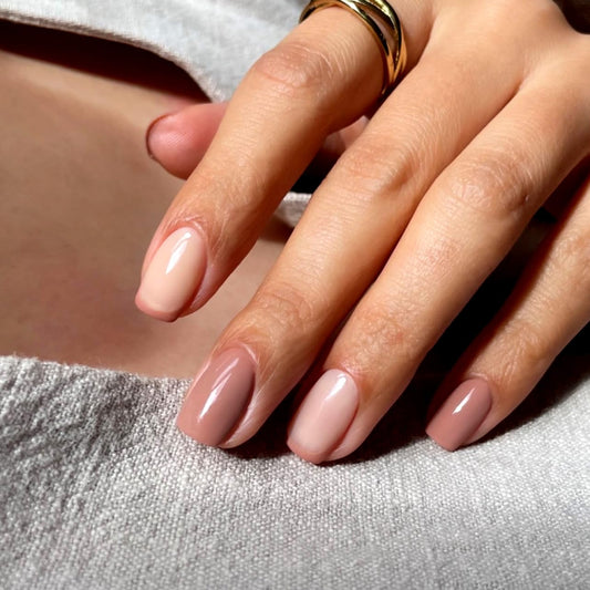 Brown French Tips Press On Nails Short, Acrylic Press On Nails Square with Nail Glue, Glossy Fake