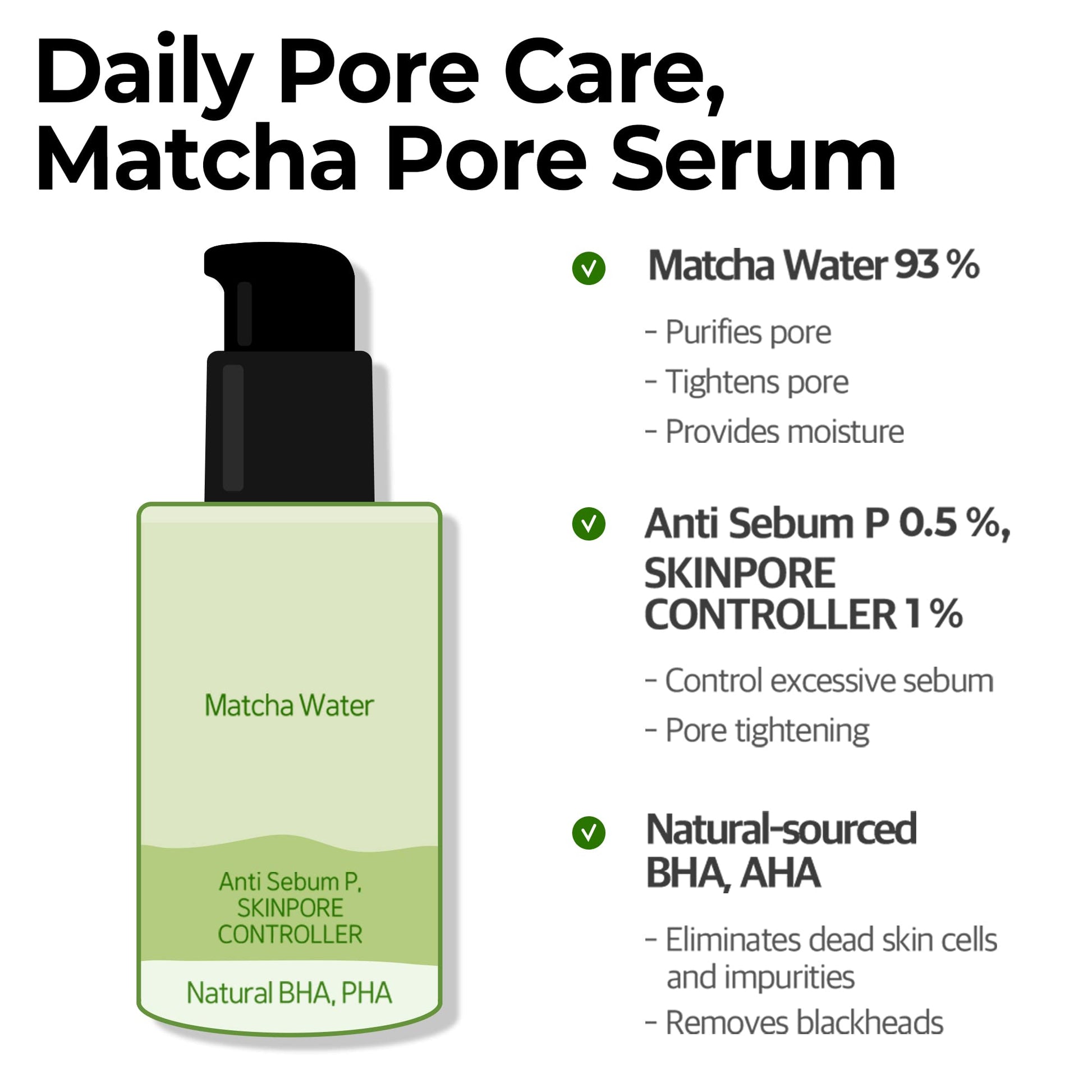 SOME BY MI Super Matcha Pore Tightening Serum - 1.69Oz, 50ml - Made from Match Water for Sensitive