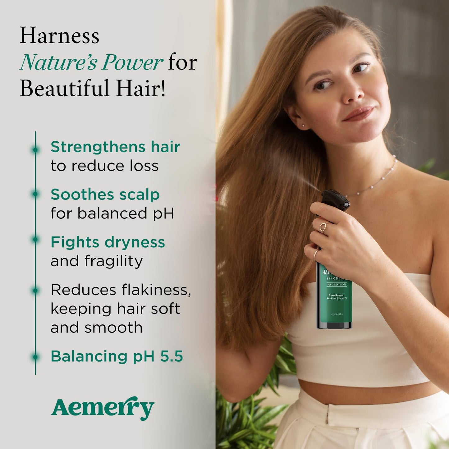 Rosemary Water Spray for Hair Growth, Rosemary Hair Growth Scalp Spray With Rice Water & Batana Oil, Biotin, Citrus Peel and Mint to Strengthen Strands and Promote Hair, 4.2 fl oz (Clear)