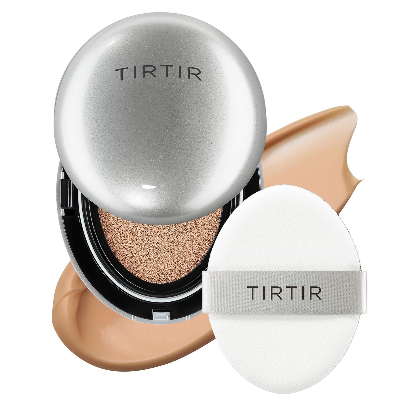 TIRTIR Mask Fit Aura Silver Cushion Foundation | Semi-glow Finish, Natural Coverage, Moisturizing, Lightweight, Korean cushion foundation (#33C Hazel, Full Size, 0.63 Fl Oz)