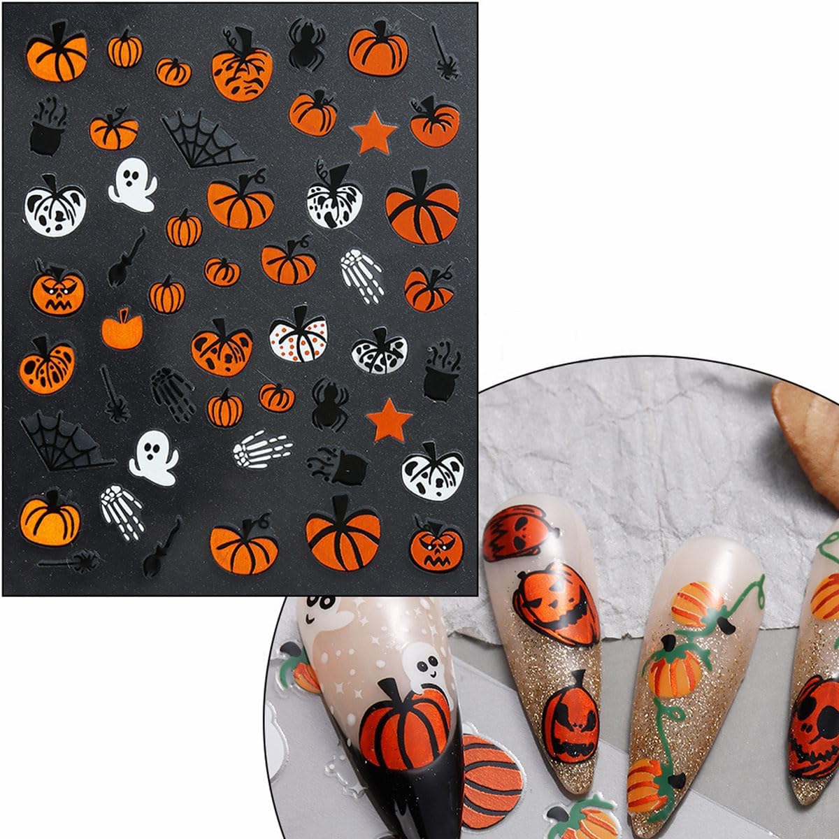 12Pcs Halloween Nail Stickers - Halloween Nail Decals - 3D Self-Adhesive Ghosts Pumpkin Spider Web Nail Design Decorations for Halloweens DIY Manicure Supplies - Nail Art Decorations Accessories