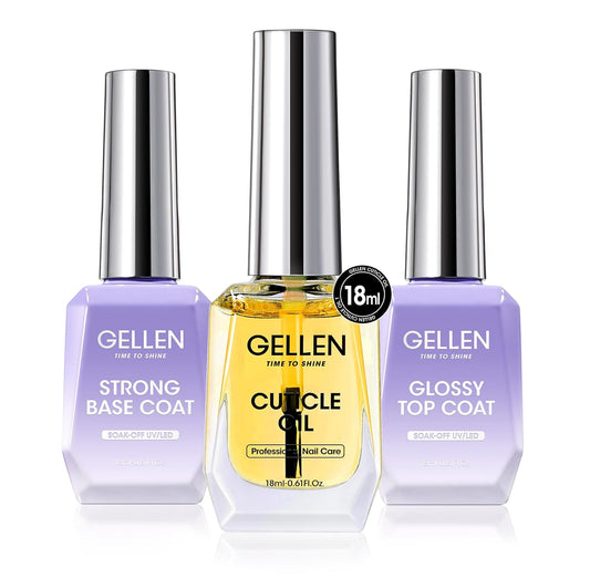 GELLEN 18 ml Glossy Top Coat Gel, Base Coat Gel & Cuticle Oil
