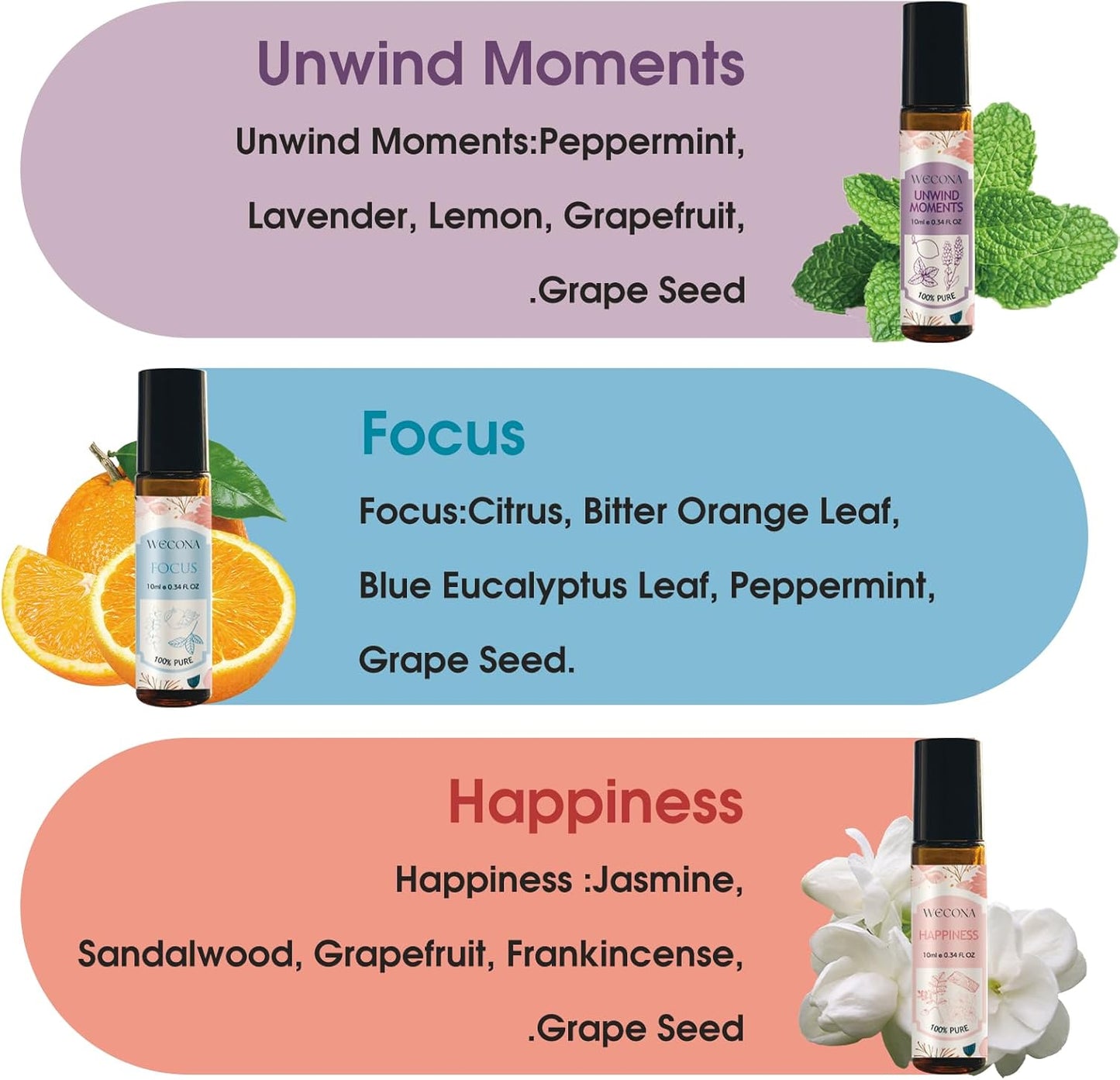 Aromatherapy Essential Oil Roll-On Set – 6x10ml Essential Oil Blends with Roller Bottles, Portable Essential Oils for Diffusers for Home,Relaxing Gift for Women & Men