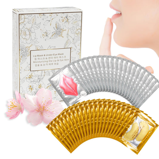 40 Pairs Lip Masks & Eye Masks, 24K Gold Crystal Gel Collagen Eye Pads, Under Eye Patches for Puffy Eyes, Dark Circles, Bachelorette Party Favors, Bridesmaid Gifts, Wrinkles and Fine Lines