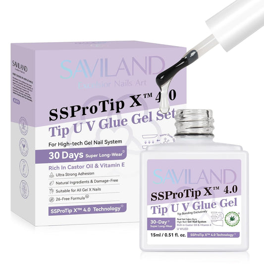 SAVILAND Gel Nail Glue: 30-Day Long Lasting Super Adhesive Glue Castor Oil VE for False Tips Strong Hold X Nail Art Tool U V Lamp Curing Needed for Use Home DIY SSProTip X 4.0