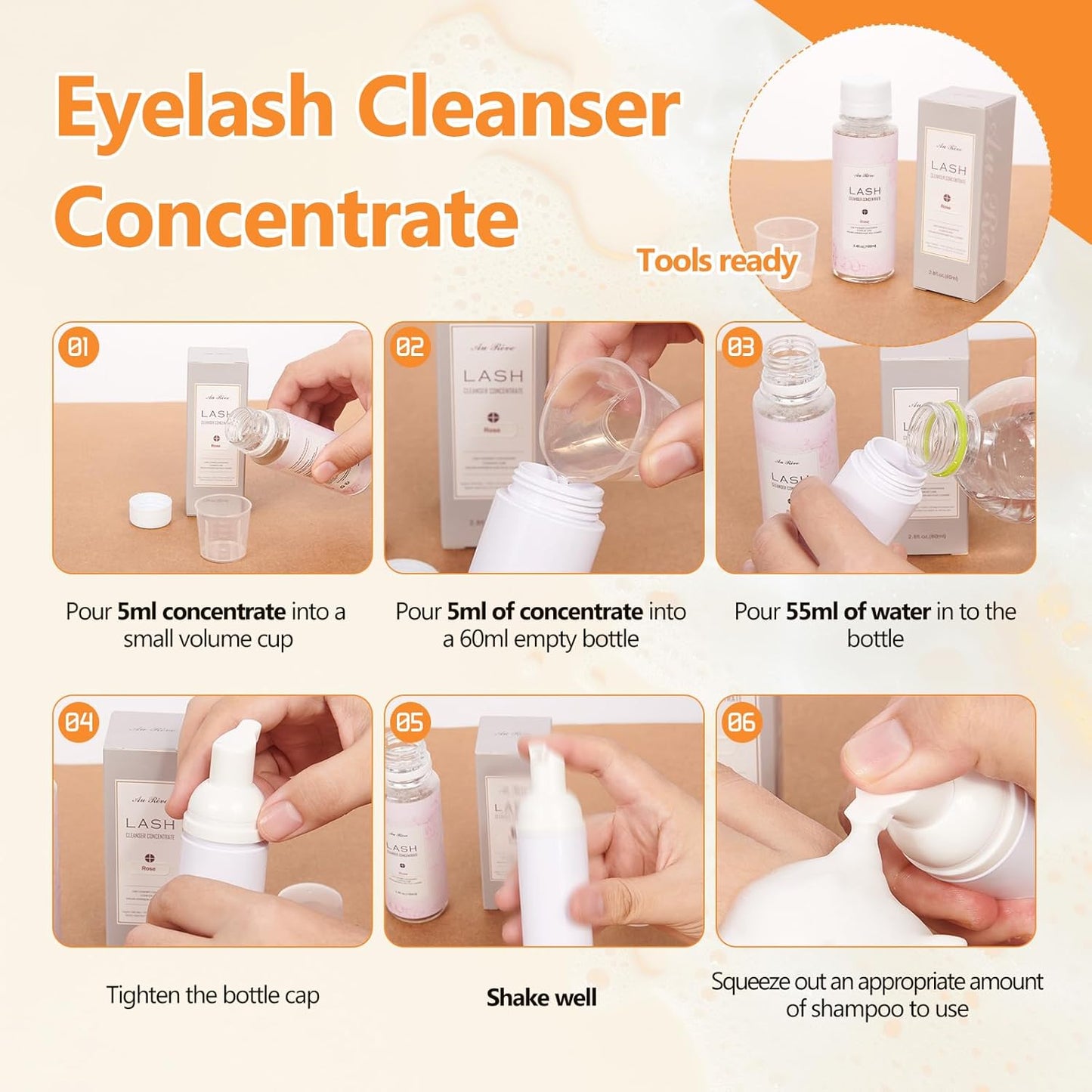 Lash Shampoo Concentrate 100ml Lash Extension Cleanser Oil-Free Eyelash Extension Shampoo with Salon Home Care -Makes 20 Bottles 60ml Eyelash Cleaner,Ice Cream