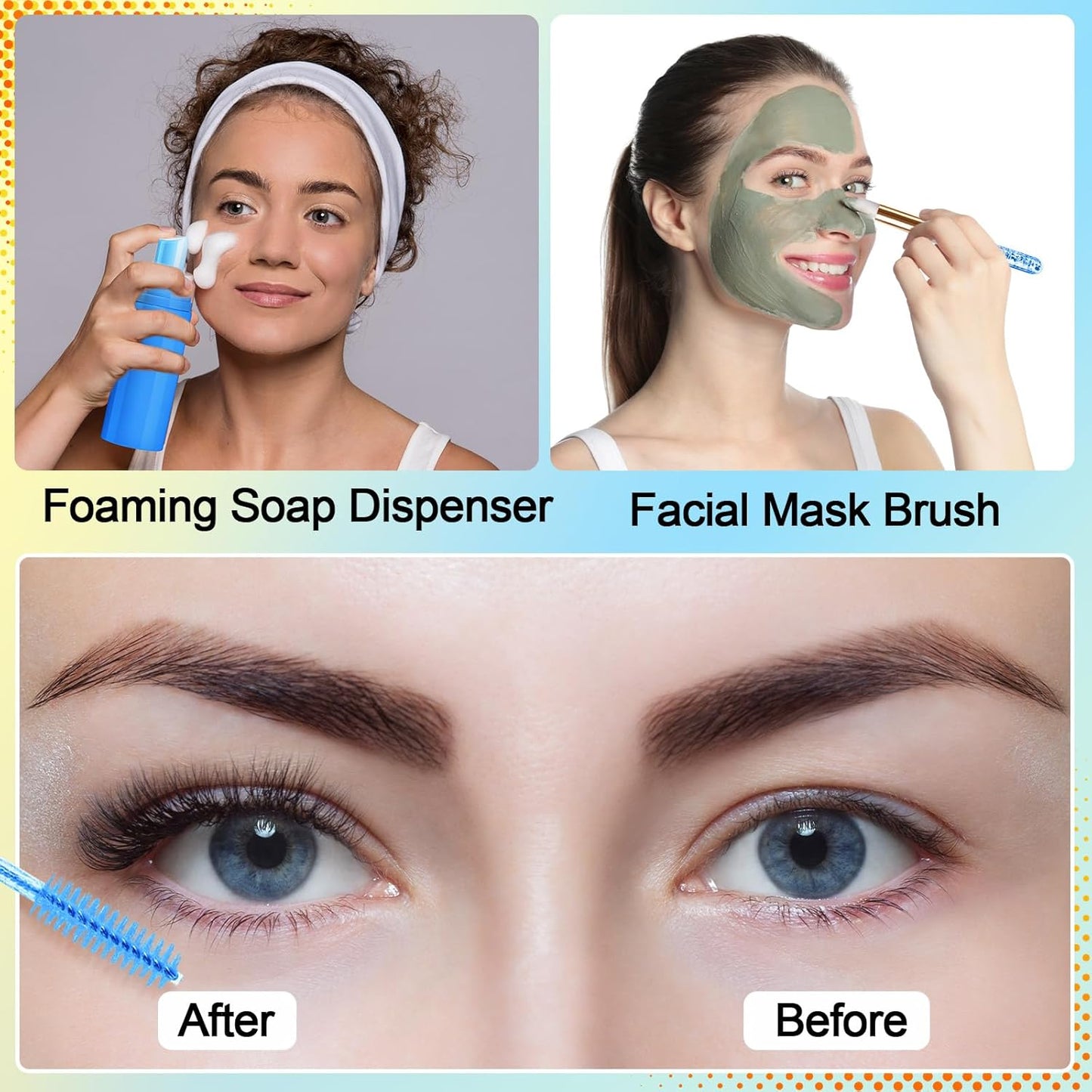 Zhehao 80 Pcs Lash Shampoo Bottle Brushes Kit 20 Foam Pump Dispensers 20 Lash Shampoo Brushes 20 Eyelash Aftercare Bag 20 Cleaning Pipes, Eyelash Extension Supplies (Multicolor)