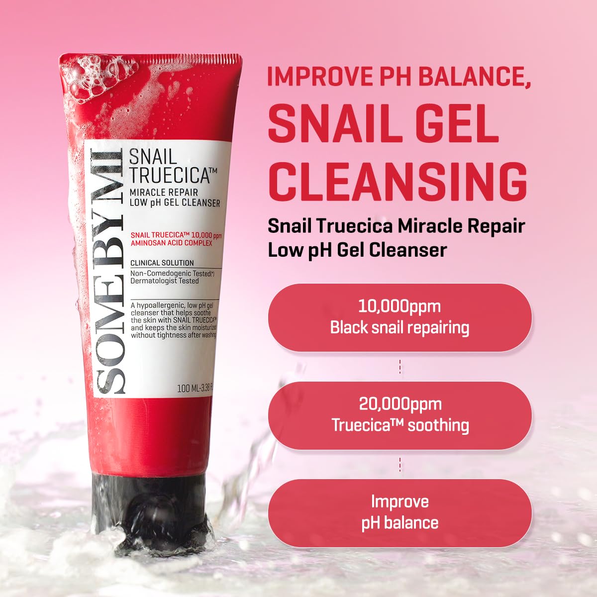 SOME BY MI Snail Truecica Miracle Repair Low pH Gel Cleanser - 3.38Oz, 100ml - Made from Snail