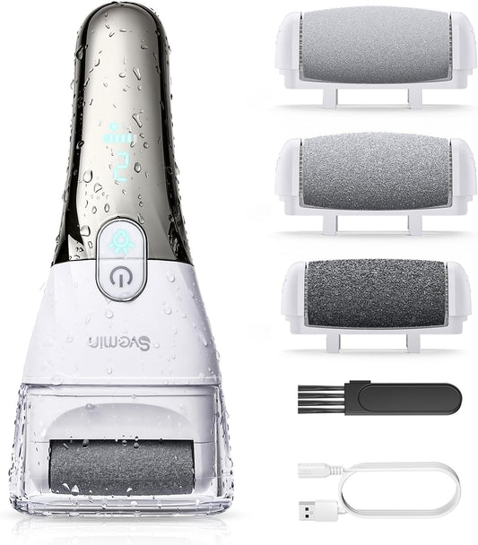 Electric Callus Remover for Feet - 2-Speed Rechargeable Pedicure Kit with 3 Rollers, IPX4 Waterproof Foot Scrubber & Digital Display | Professional Dead Skin & Callus Remover for Women/Men