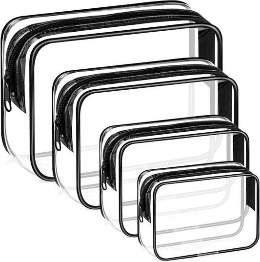 4 Pieces Clear Cosmetic Bags Bulk TSA Approved Toiletry Bag for Travel PVC Waterproof Clear Makeup Pouch with Zipper for Men and Women Carry-on Travel Essentials