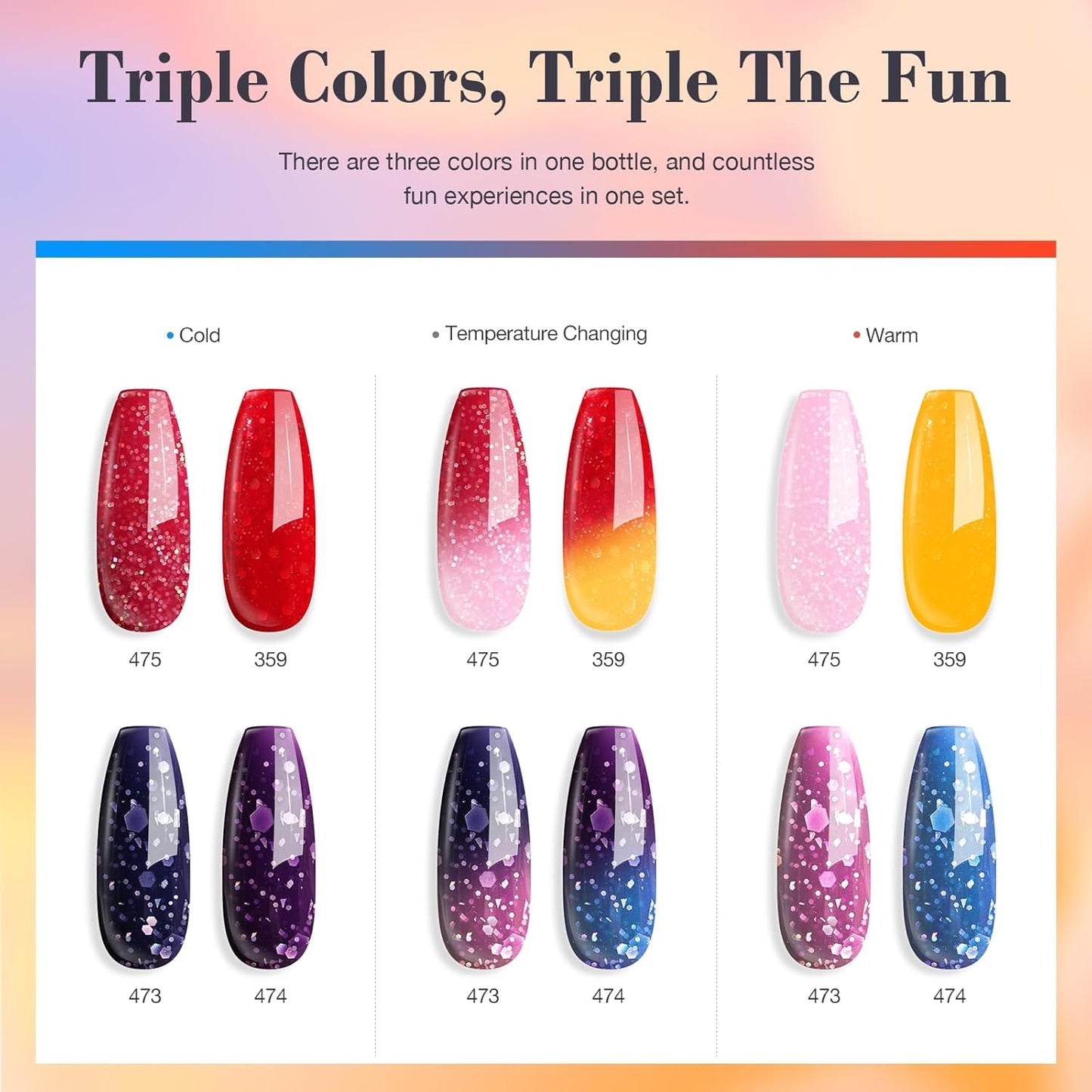 AZUREBEAUTY Dip Powder Nail Kit, Color Changing Glitter Pink Blue Purple Orange Mood Temperature Dipping Powder Liquid Set with Base Top Coat Activator for Home Manicure Gift