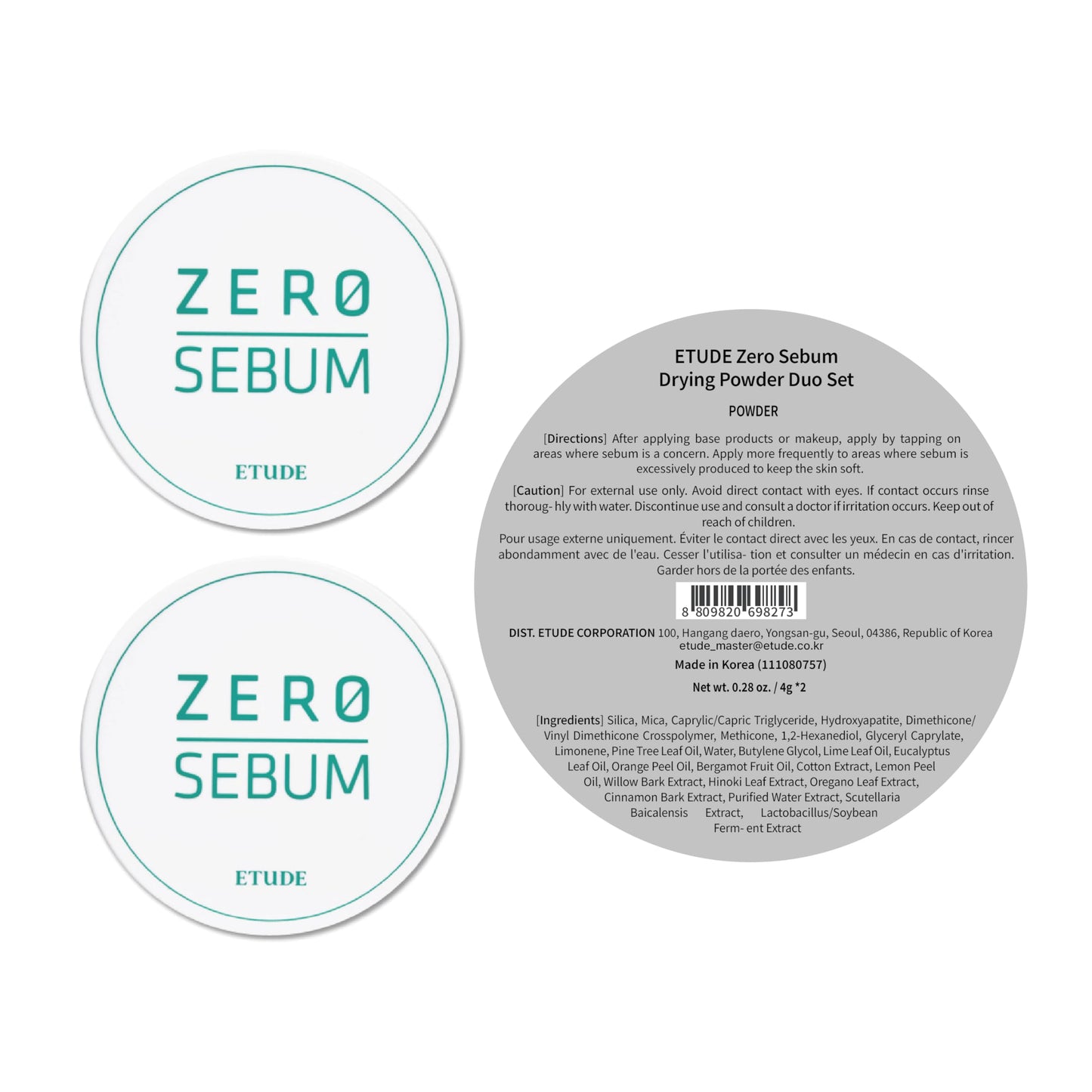 ETUDE Zero Sebum Loose Setting Powder for Oily Skin Duo, 0.14 oz x 2