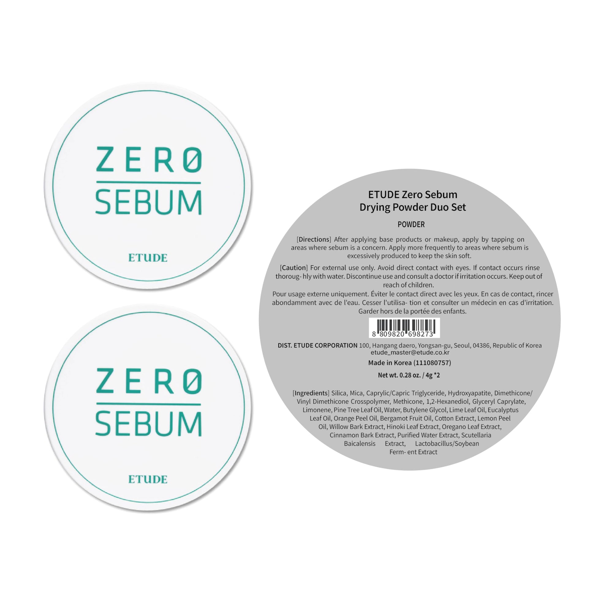 ETUDE Zero Sebum Loose Setting Powder for Oily Skin Duo, 0.14 oz x 2