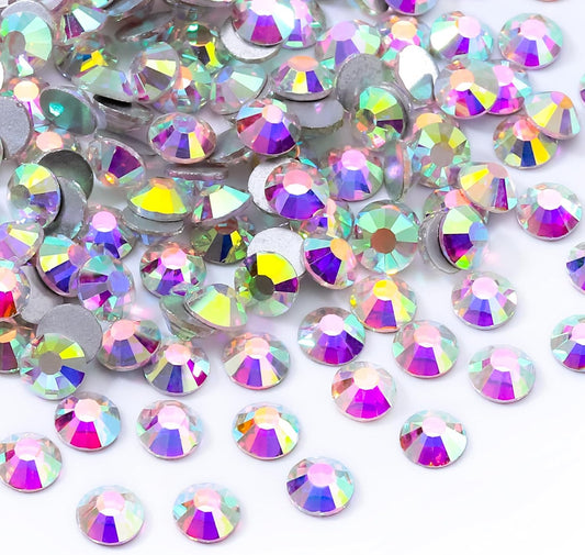 Crystal AB Flatback Rhinestones, Glass Rhinestones for Nail Art and Craft, Glue Fix, Loose Crystal
