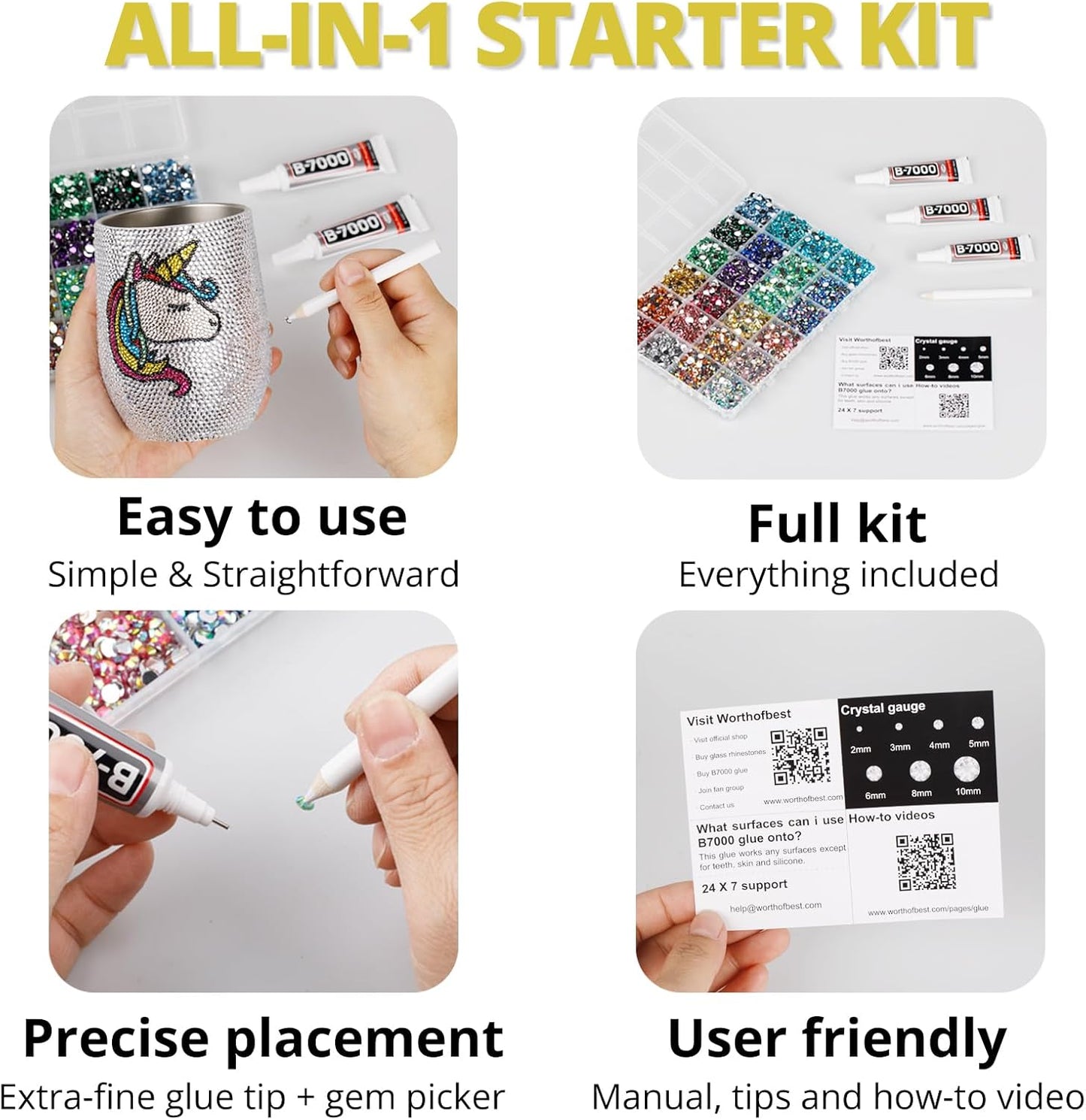 30000Pcs Resin Rhinestones Set for Crafting Bedazzling, Citrine Flatback Gems Jewels for Crafts Clothes Shoes Fabric Outfit Nails Makeup, Flat Back Crystal 2-6mm with b 7000 Glue