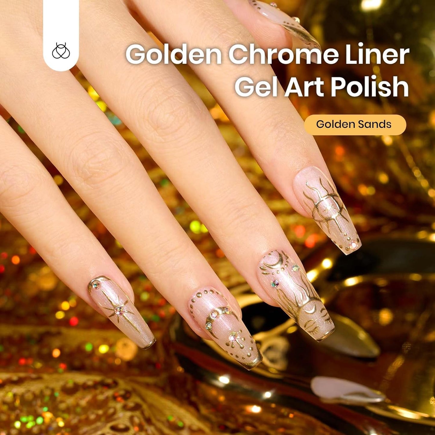 Beetles Metallic Gold Gel Liner 7ml French Tip Gel Polish 3D Mirror Chrome Effect Metal Painted Nail Polish Build in Thin Brush French Swirl Line Nail Art Soak off Uv Lamp Manicure Salon