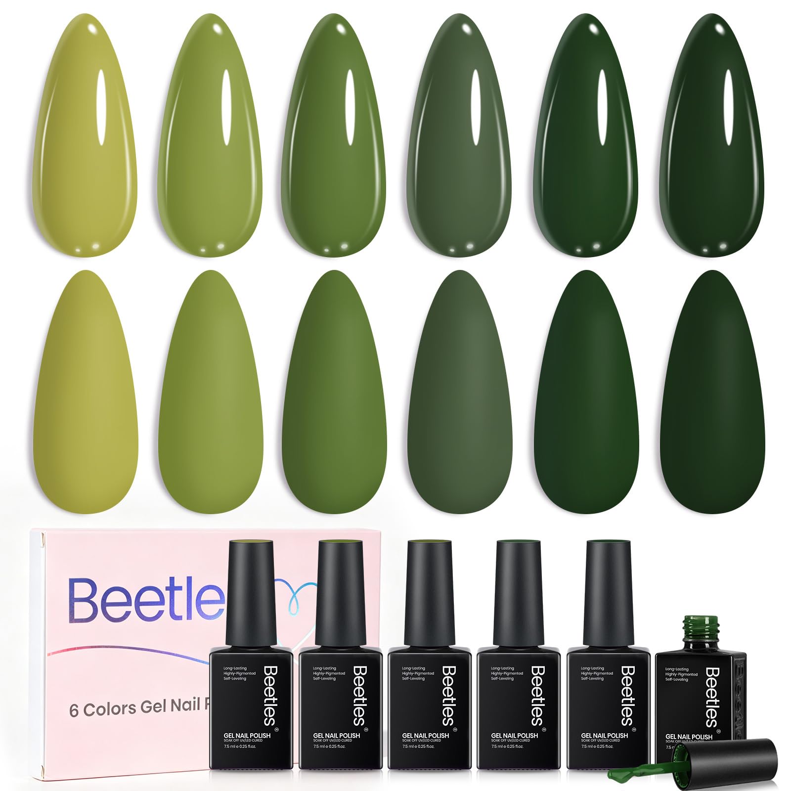 Beetles Green Gel Polish Set, Forest Whisper, 6 Colors Gel Polish Set