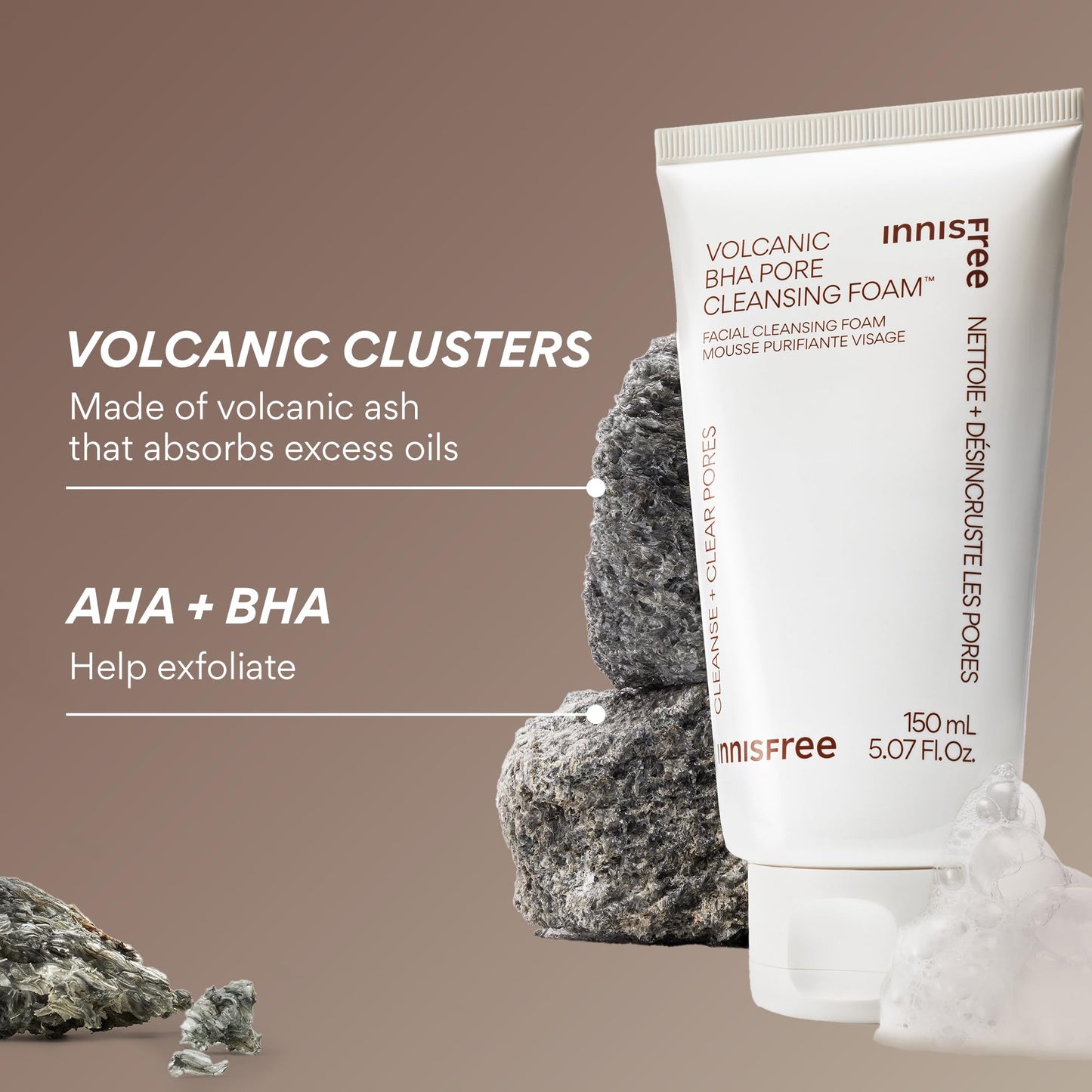 innisfree Volcanic BHA Pore Cleansing Foam with Salicylic Acid | Korean Face Wash with Hyaluronic
