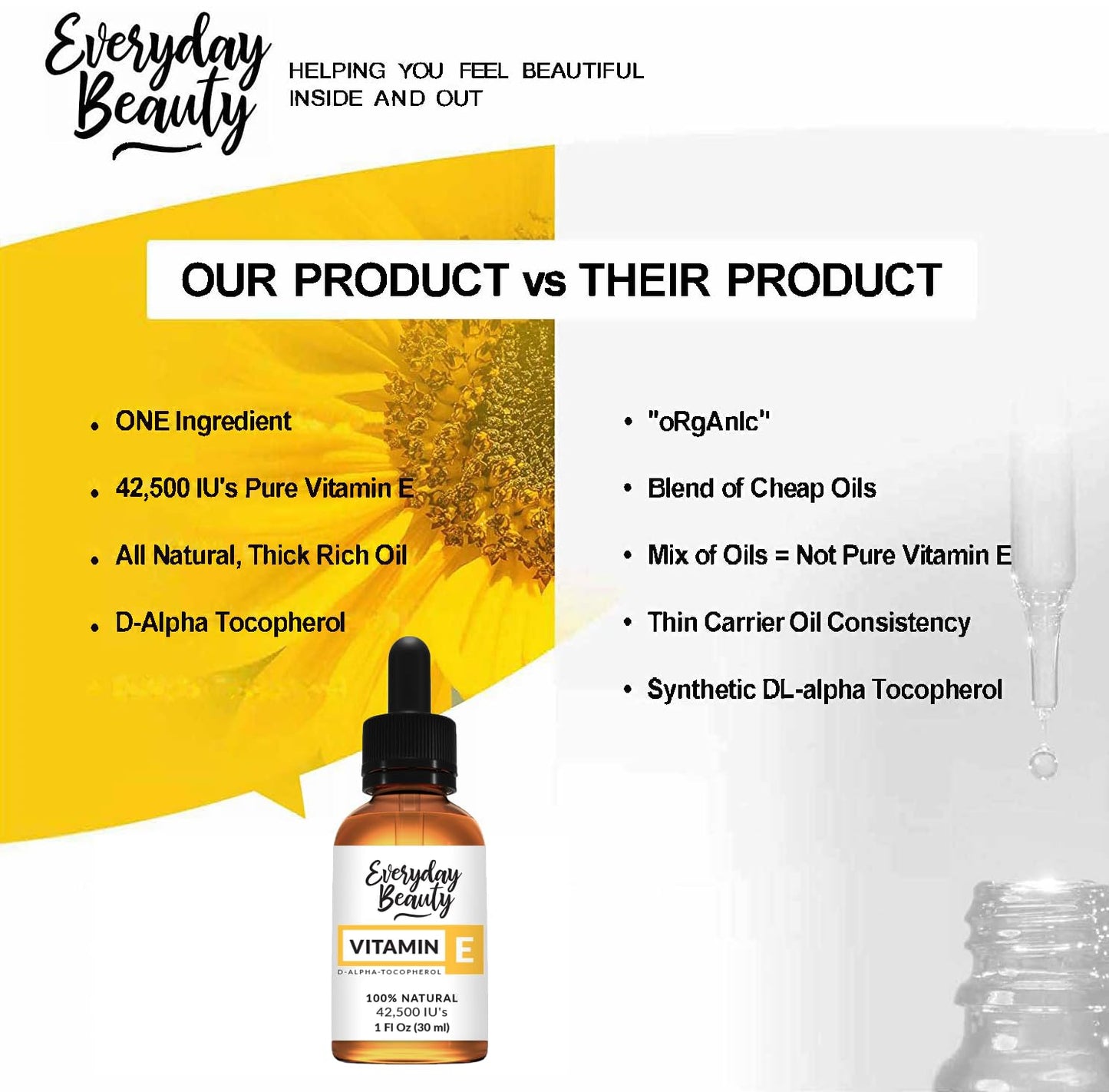 Pure Vitamin E Oil- D-Alpha Tocopherol 100% Pure & All Natural 1 Fl Oz Glass Bottle & Dropper 42,500 IUs - Not a Blend, Thick, Amber Color, Nutty Aroma From Wheat Germ - Face Body Hair