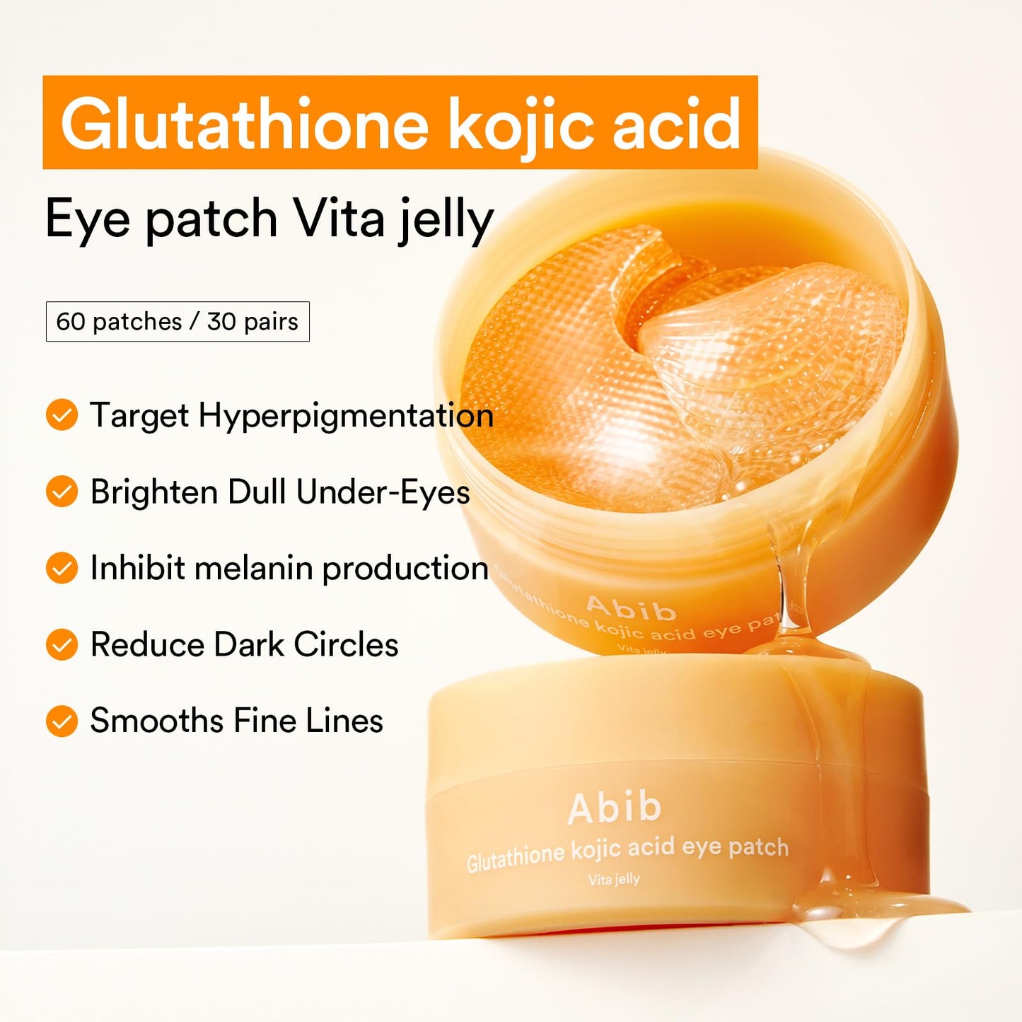 Abib Glutathione Kojic Acid Eye Patches for Radiance Dark Circles & Dark Spots, with Tone-up Jelly