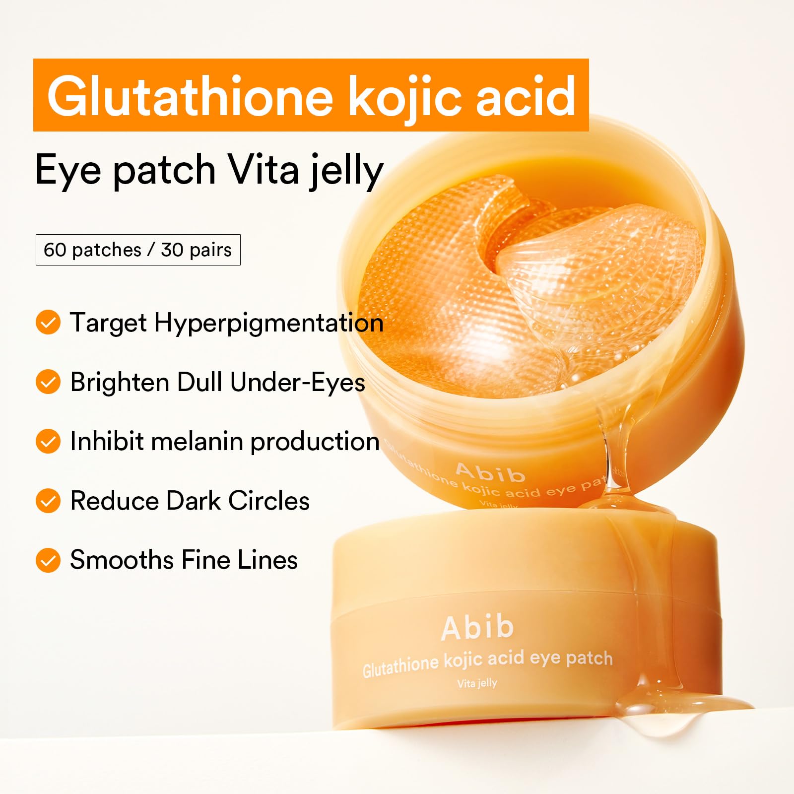 Abib Glutathione Kojic Acid Eye Patches for Radiance Dark Circles & Dark Spots, with Tone-up Jelly