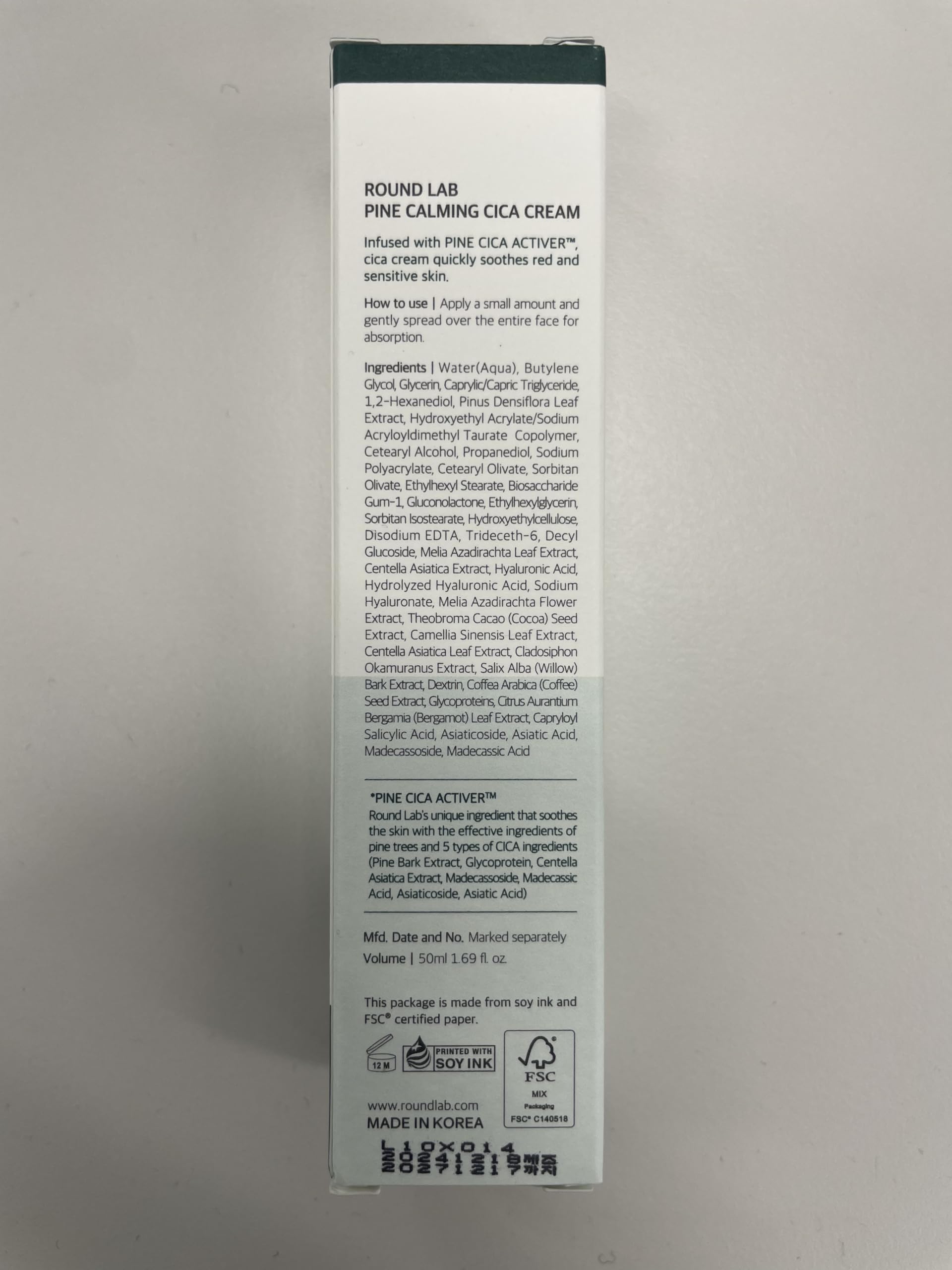 ROUND LAB Pine Calming Cica Cream 1.69 Fl Oz, Low-Acidic Soothing Moisturizer with Pine Cica, BHA +