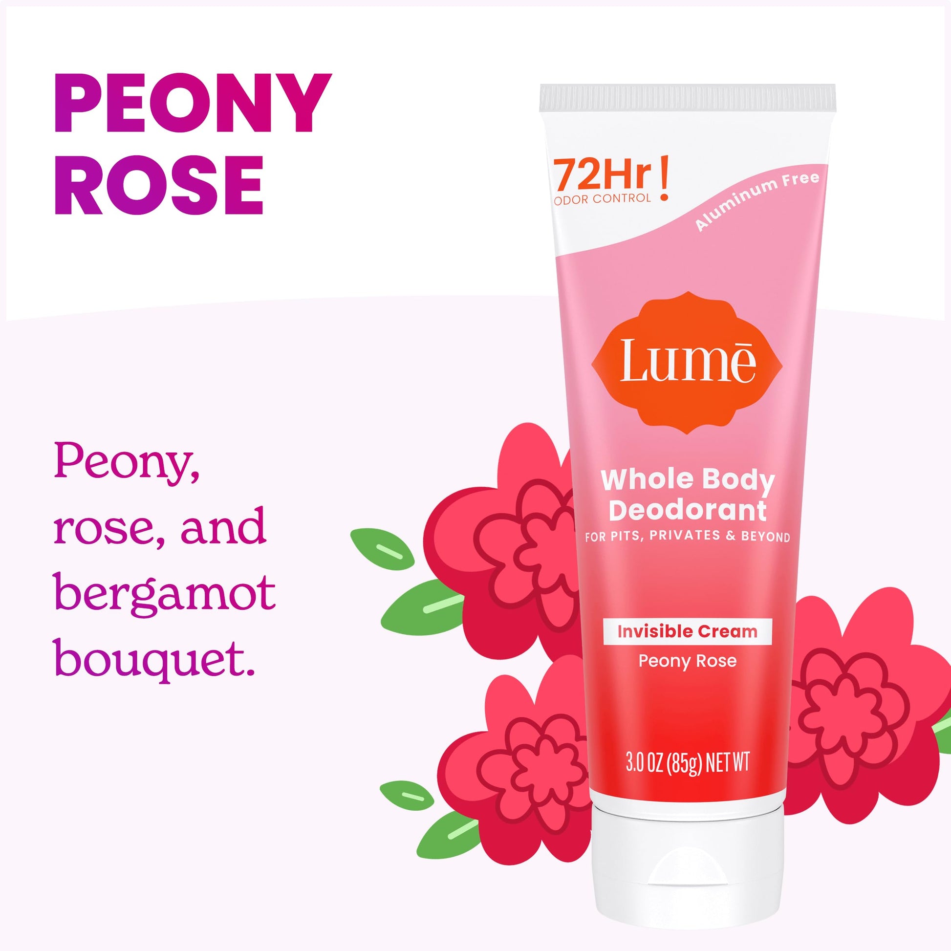 Lume Whole Body Deodorant - Cream Tube - 3 oz, 2 pk (Peony Rose)