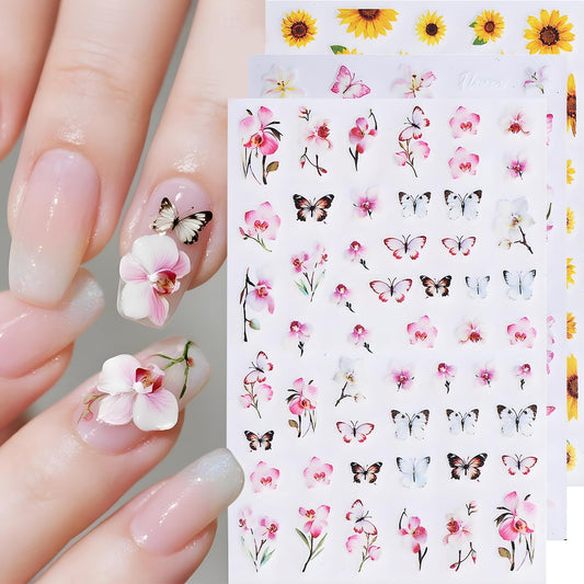 Flower Nail Art Stickers, Luminous Nail Art Decals 3D Self-Adhesive Flowers Fairy Butterfly Floral