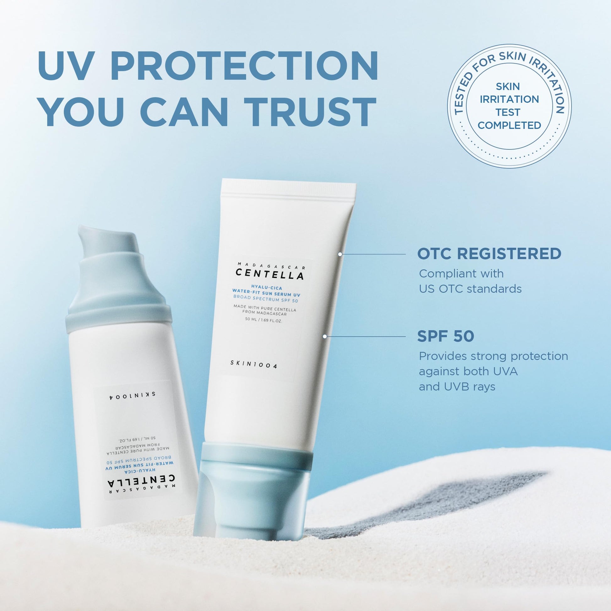 SKIN1004 Centella Hyalu-Cica Water-Fit Sun Serum UV, Korean Sunscreen SPF 50, Centella Sunscreen