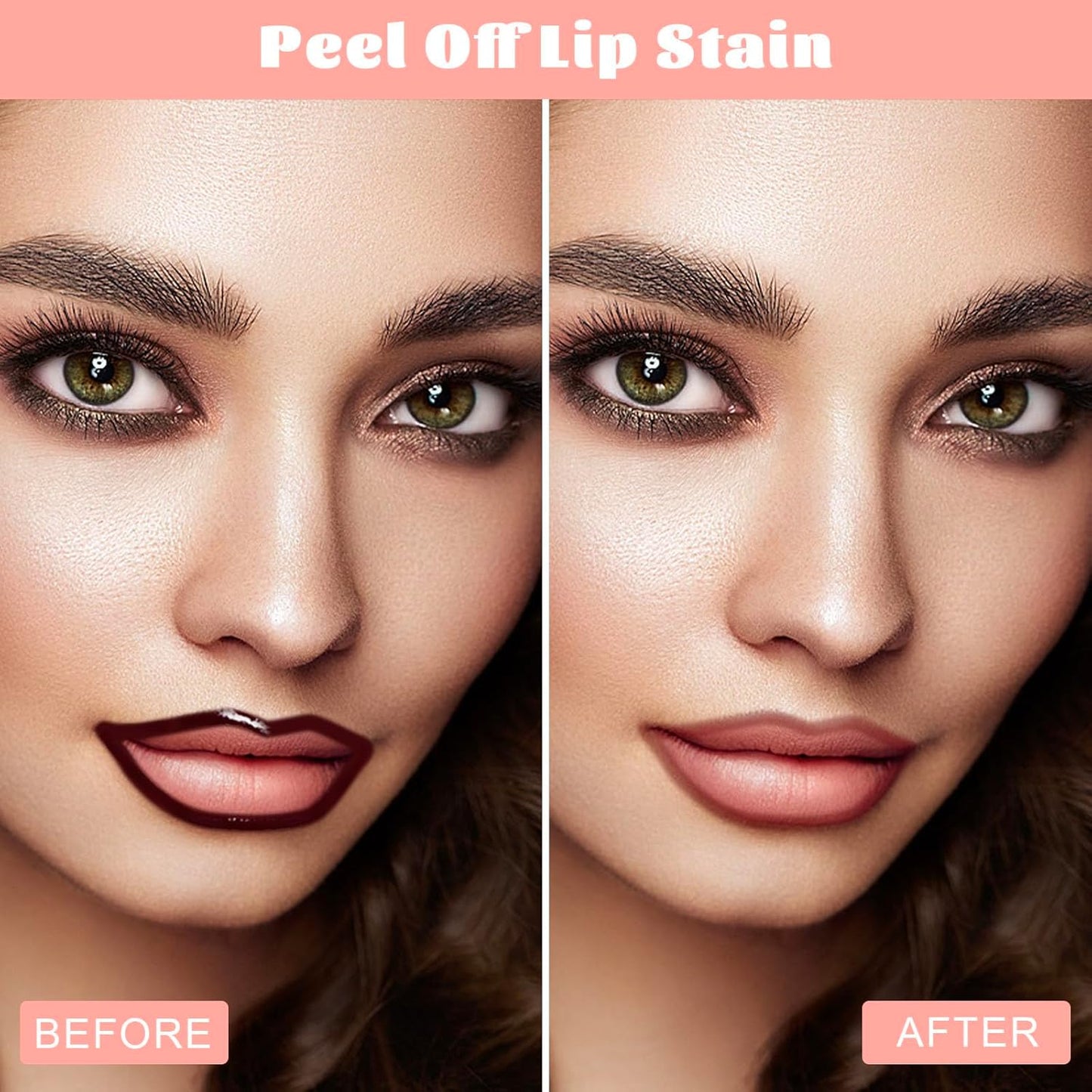 Peel Off Lip Liner Stain - Long Lasting Natural Lip Stain Transfer-proof Lip Liner, Moisturizing Waterproof Lip Gloss Stain, Highly Pigmented Color for All Skin, Ideal Gifts for Women (Nude Pink)