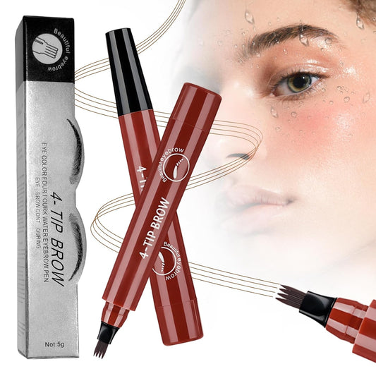 2025 New Magic Eyebrow Pencil, 4 Tipped Precise Brow Pen 3D Waterproof Microblading Contouring Pen Fine Stroke Microblading Eyebrow Pencil Creates Natural (Red Brown)