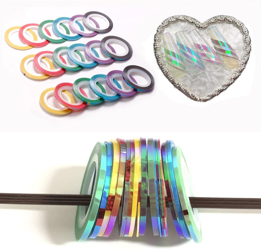 Nail Art Striping Tape Lines Kit 21 pcs 1mm 2mm 3mm Nail Tape Strips for Design DIY Silver Nails