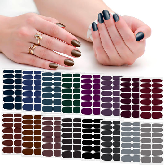 SILPECWEE 16 Sheets Dark Nail Wraps for Women Stick on Nail Polish Strips Gel Nail Strips Self