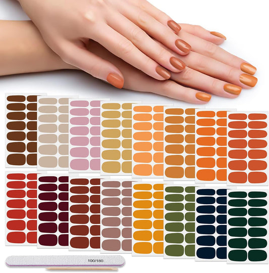DANNEASY 16 Sheets Bright Color Nail Polish Strips Full Nail Wraps for Women Gel Nail Strips Self