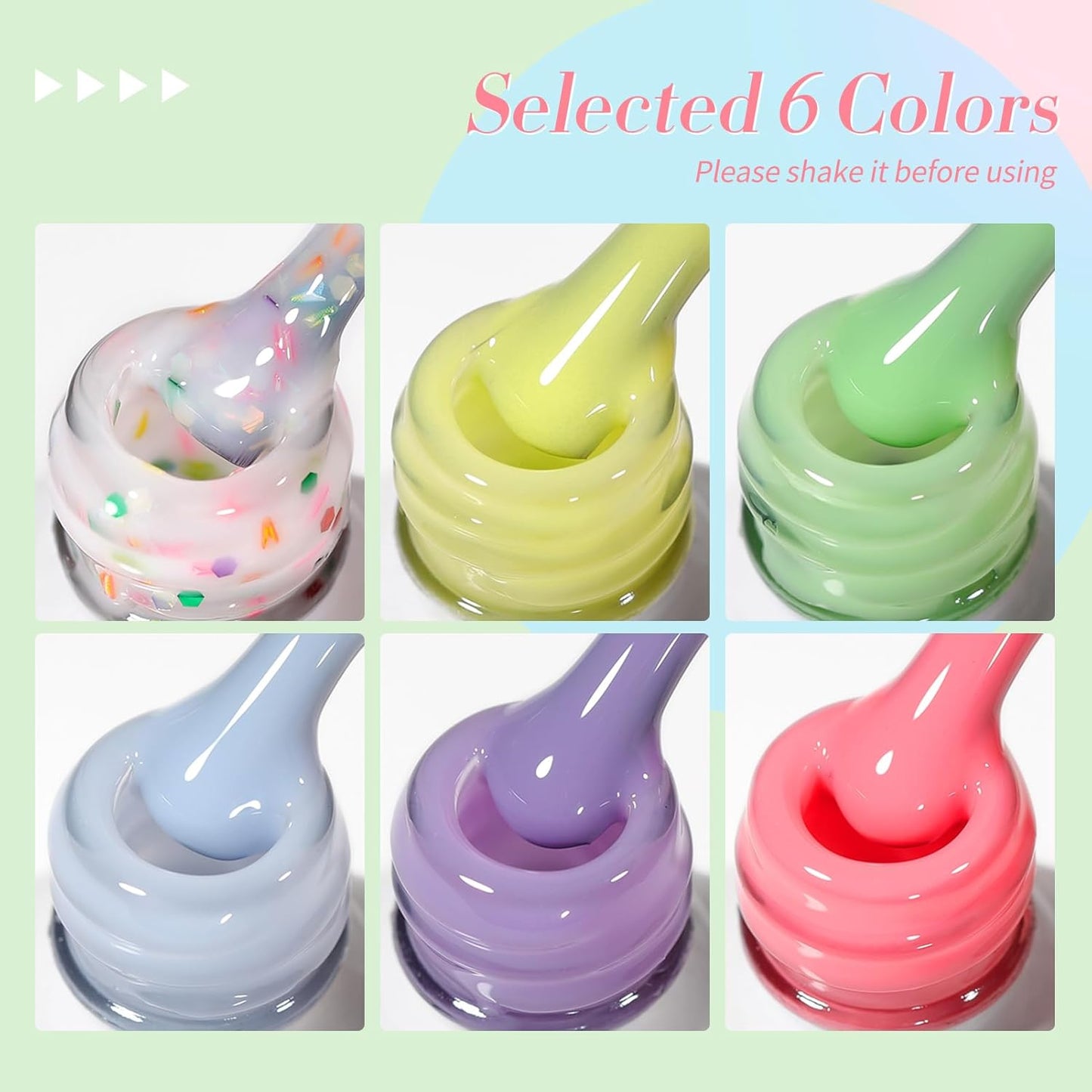 Born Pretty Jelly Pastel Gel Nail Polish 6 Colors Spring Summer Yellow Green Blue Purple Pink Candy Sweet Colors Apex Building Effect Gel Polish Kit Nail Art Gel Manicure Kit DIY at Home Salon Gifts