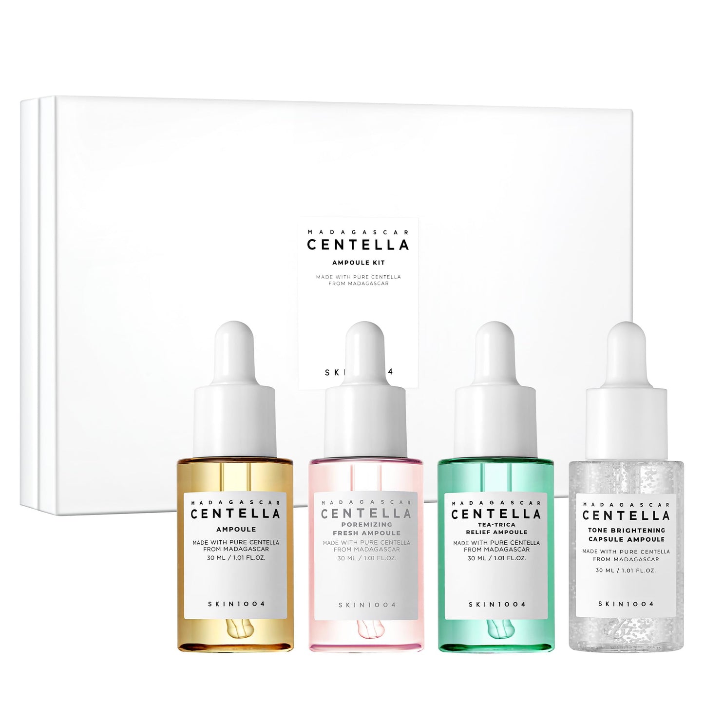 SKIN1004 Madagascar Centella Ampoule Kit, 4ea x 1.10 fl.oz, 30ml, Travel Size Face Serum
