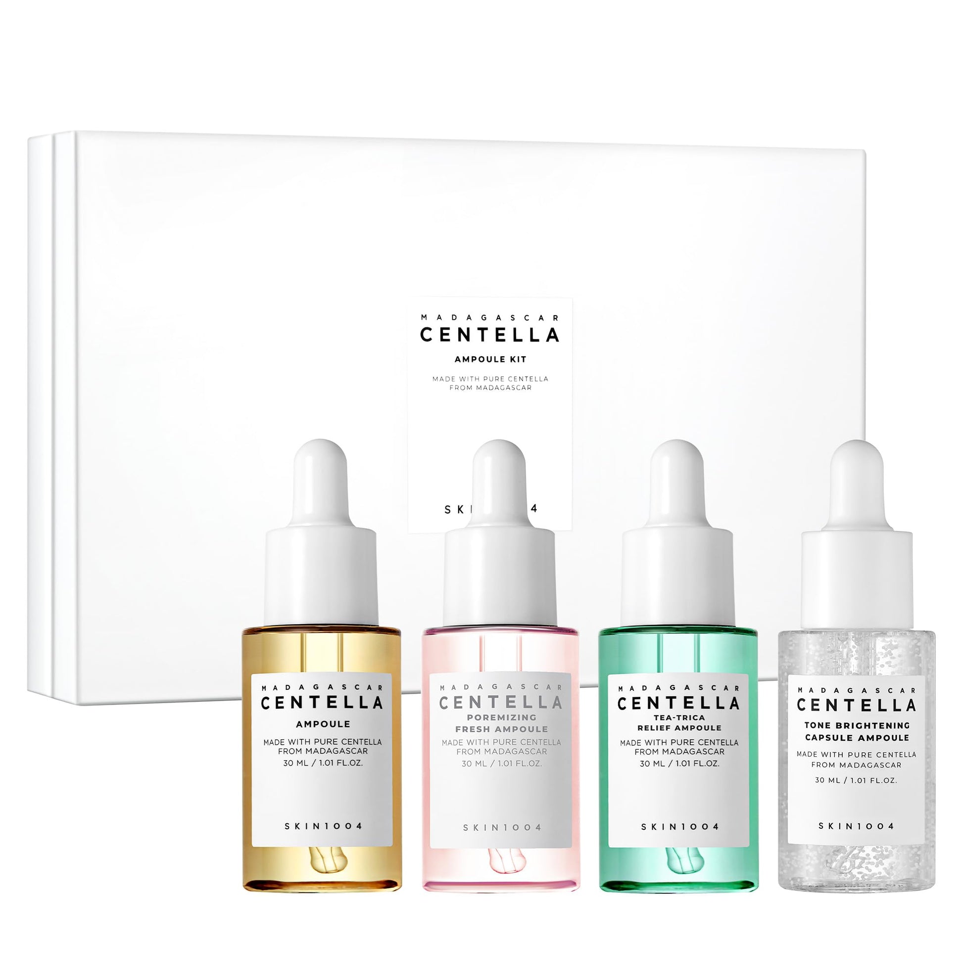 SKIN1004 Madagascar Centella Ampoule Kit, 4ea x 1.10 fl.oz, 30ml, Travel Size Face Serum