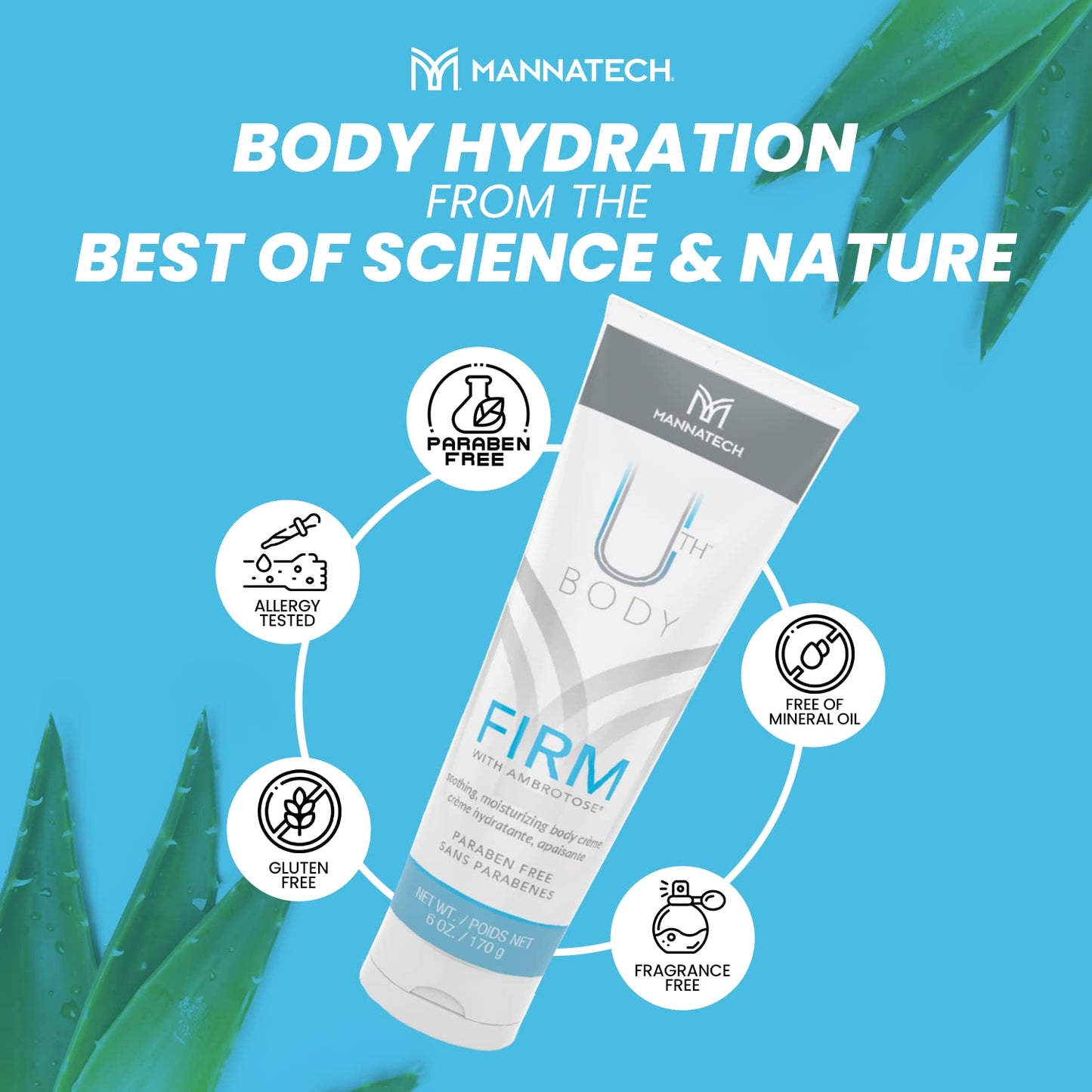 Mannatech Moisturizing Body Cream, Firm with Ambrotose 6oz. Moisturizer for Dry Skin, Refresh, Hydrates, and Softens Whole Body, Mild Formula, Paraben-Free, Moisturizing Cream For All Skin-Types