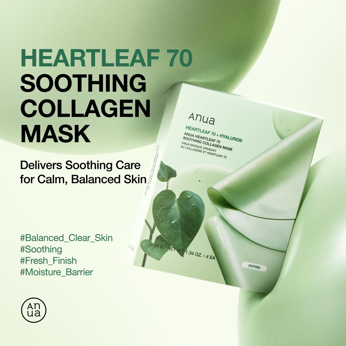 Anua Heartleaf 70 Soothing Collagen Mask, Overnight Face Mask for Sensitive Skin, Hyaluronic Acid