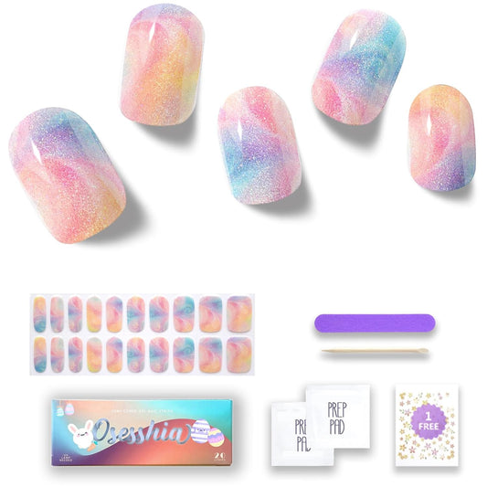 Semi Cured Gel Nail Strips, 20 pcs Nail Wraps, Glaze Stickers, Salon Quality French Manicure, Full