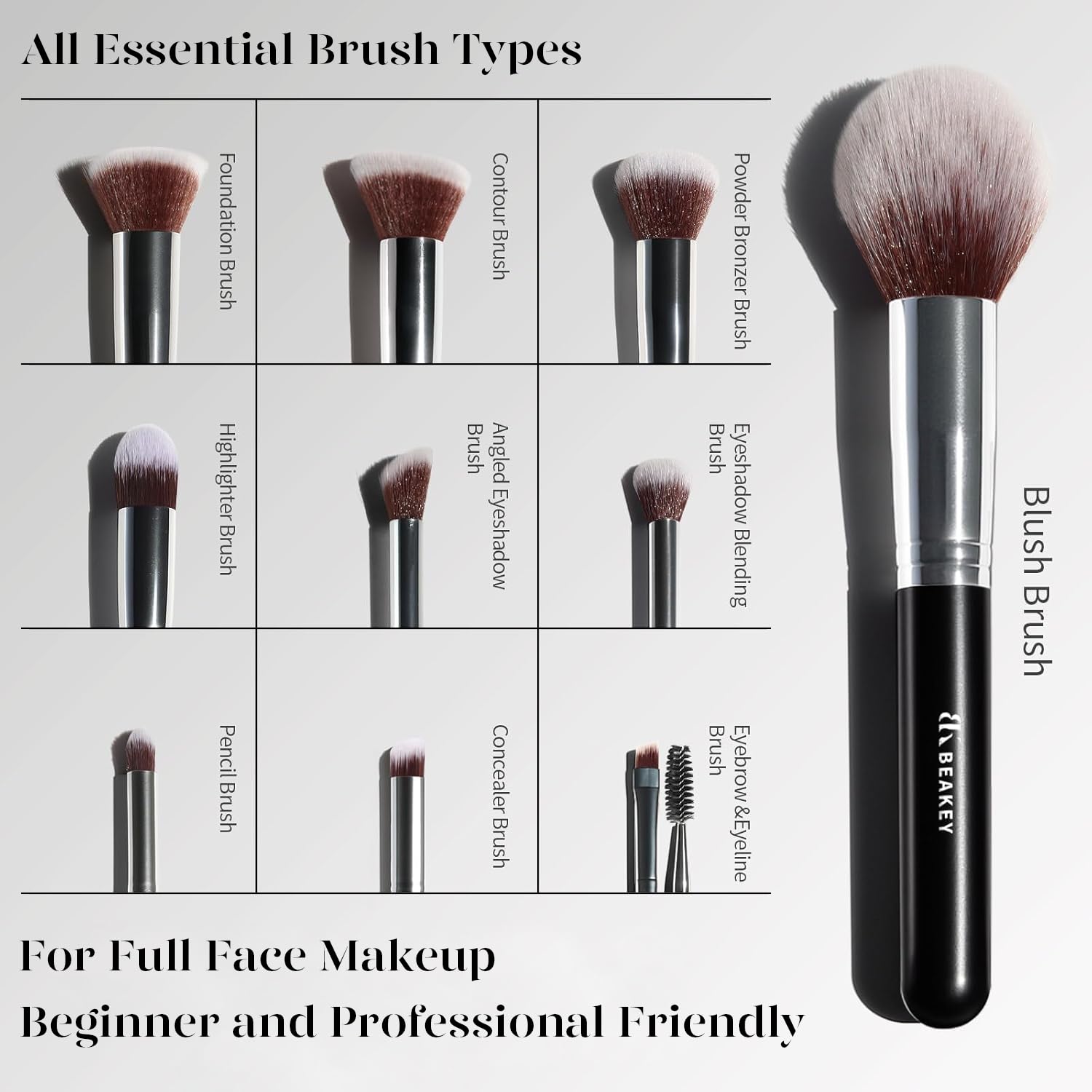 BEAKEY Makeup Brushes,Makeup Brush Set,13 Pcs with Portable PU Cosmetic Bag