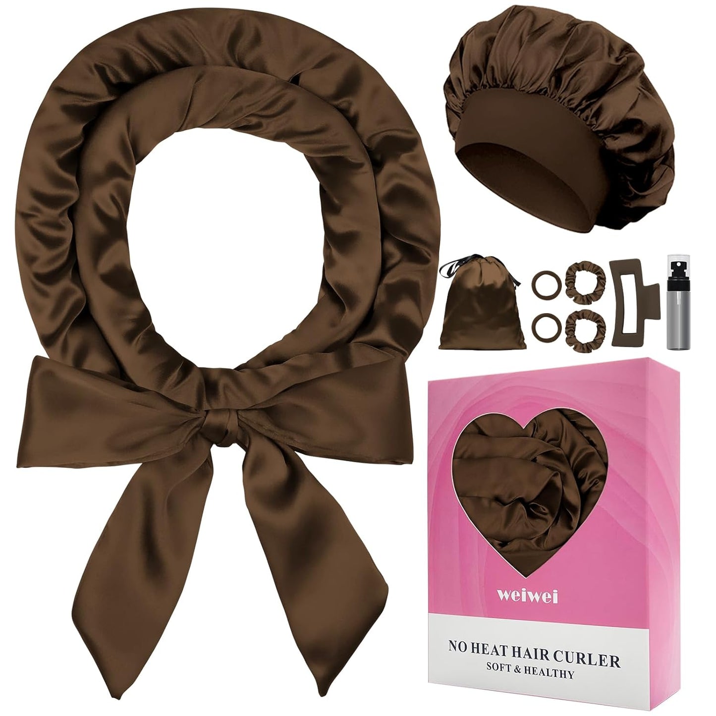 weiwei Satin Heatless Curlers Hair Curler, No Heat Curls Overnight Hair Curlers to Sleep In Overnight Curls Headband, 70" Hair Curlers No Heat, 9 Pcs Satin Heatless Curling Set for Women Long Hair